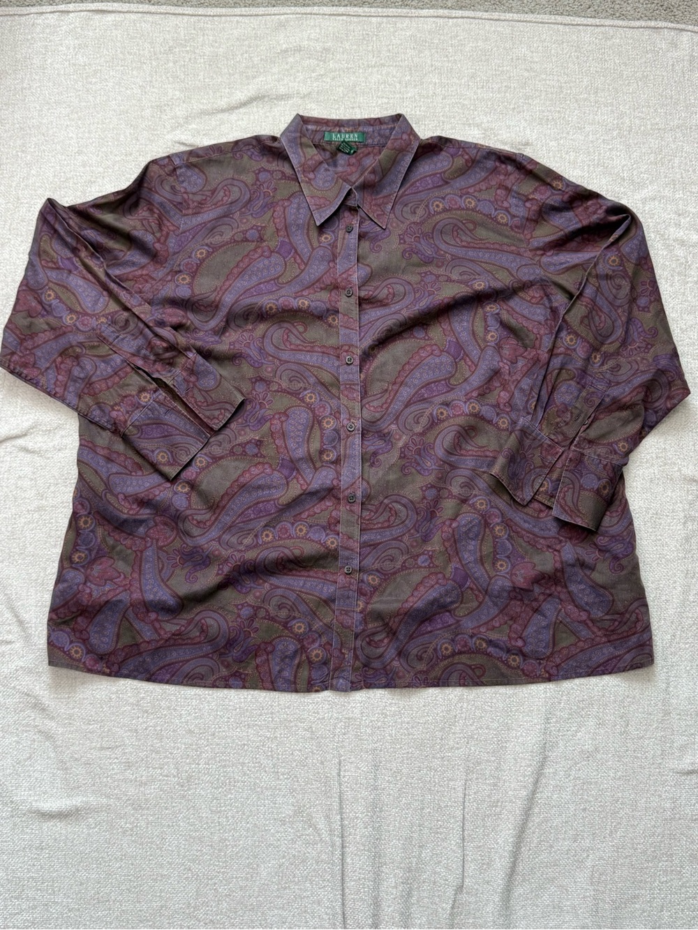 Lauren Ralph Lauren 3X Paisley Button Down Shirt Purple Y2K Dark Academia